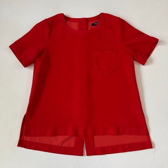 Madewell Red Short Sleeve Top Size Small Pocket Detail Split Hem - Picture 1 of 4